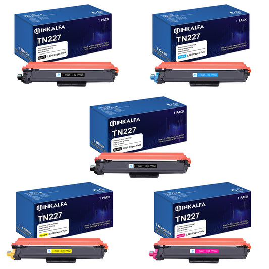 TN227 TN223 High Yield Toner Cartridge 5-Pack (with Chip) Compatible Replacement for Brother TN-227BK/C/M/Y High Yield TN227 TN223 TN-227 TN-223 TN227BK for MFC-L3770CDW MFC-L3710CW HL-L3270CDW Toner
