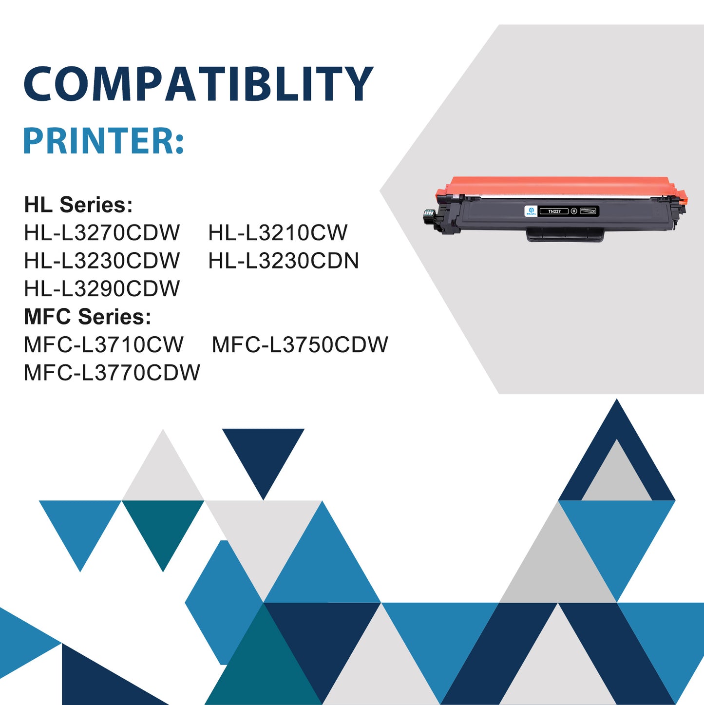 TN227 TN223 High Yield Toner Cartridge 5-Pack (with Chip) Compatible Replacement for Brother TN-227BK/C/M/Y High Yield TN227 TN223 TN-227 TN-223 TN227BK for MFC-L3770CDW MFC-L3710CW HL-L3270CDW Toner